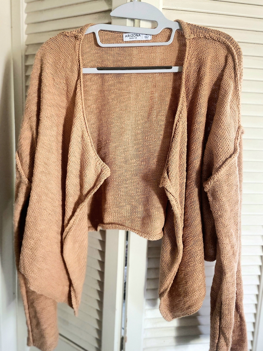 Arizona Jean Company Women's Open-Front Knit Cardigan in Camel